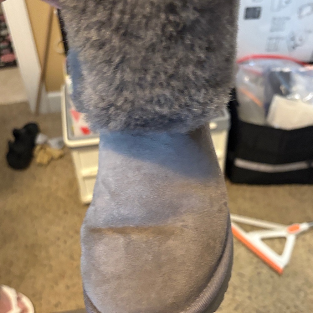 UGG Gray Ankle Boots with Fur Trim